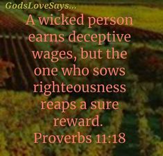 an image with the words god's love says, a wise person earns decepive wages, but the one who sows righteousens