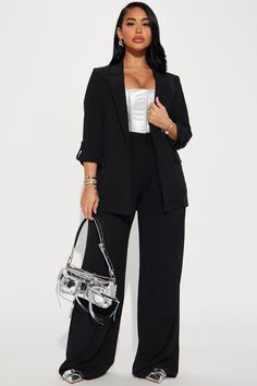 Available In Rust, Black, And Hunter. Pant Set Blazer Collar Long Sleeve Faux Pockets Wide Leg Pant Double Button And Zipper Closure Partial Elastic Waistband Non-Stretch Inseam: 32" Self: 100% Polyester Imported | Brittany Blazer Set in Black size 3X by Fashion Nova Blazer Collar, Blazer Set, Wide Leg Pant, Curve Dresses, Mens Activewear, Pant Set, Matching Dresses, Matching Sets, Set Dress