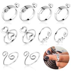 PRICES MAY VARY. 【Diverse Crochet Ring Set】You will get 10 pieces of crochet rings for finger, including 5 different styles, 3 different sizes, you can freely mix and match the tension rings according to your needs, perfect for DIY crochet projects. 【Premium Material】Our adjustable tension rings are made of high-quality zinc alloy, smooth and lightweight, strong, corrosion-resistant and rust-resistant, the crochet loops can protect your fingers and make your knitting work faster. 【Unique Design】 Tension Ring, Finger Crochet, Crochet Rings, Braided Ring, Knitting Wool, Diy Crochet Projects, Sewing Stores, Crochet Art, Crochet Accessories