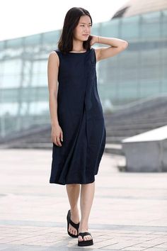 Linen dress linen dress midi midi dress navy dress long | Etsy Chic Summer Midi Dress With French Seams, Navy A-line Summer Dresses, Summer Knee-length Midi Dress With French Seams, Knee-length Summer Dress With French Seams, Sleeveless Linen Work Dresses, Sleeveless Linen Dresses For Work, Sleeveless Linen Maxi Dress For Work, Navy Midi Dress For Summer Workwear, Chic Sleeveless Midi Dress With French Seams