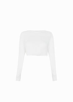 Color: WhiteLightweight ribbed knit with stretch Cropped profileSlim fitCrew necklineLong sleevesInvisible stitched hemUnlined85% Rayon 15% PolyesterDry CleanImported White Long Sleeve Cropped Sweater With Ribbed Neckline, White Cropped Sweater With Ribbed Neckline And Long Sleeves, Stretch Cropped Sweater With Fine Knit Long Sleeve, Stretch Cropped Sweater With Long Sleeves In Fine Knit, Stretch Long Sleeve Cropped Sweater In Fine Knit, Fitted Cropped Sweater With Ribbed Cuffs And Crew Neck, Spring Crew Neck Knit Top With Ribbed Cuffs, Chic Tops With Ribbed Collar For Layering, Stretch Cropped Sweater With Ribbed Neckline For Spring