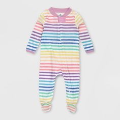 Honest Baby Products, Late Night Diapers, Pink Newborn, Footed Pajamas, Baby Safe, Cotton Pyjamas, Rainbow Stripes, Organic Baby, Baby Sleep