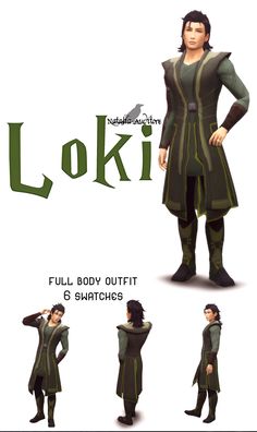 an animation character with different poses and expressions for the game loki, which is based on