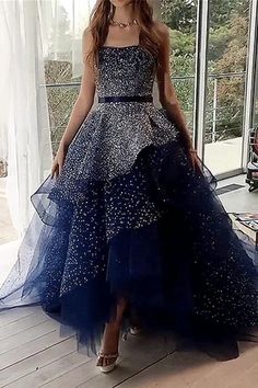 blue sleeveless strapless prom dress,tulle sweetheart beaded evening dress on Storenvy Prom Dresses Long Cheap, Blue Starry Night, Sequin Ball Gown, Ball Gown Prom Dresses, Gown Prom Dresses, Cheap Formal Dresses, Elegant Ball Gowns, Formal Ball Gown, Strapless Prom Dress