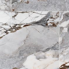 four different angles of marble with brown and white streaks on the top, bottom, and bottom