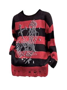 Color: Red, Size: One Size Striped Pullover, Harajuku Fashion, Y2k Grunge, Sweaters Knitwear, Y2k Style, Winter Women, Pullover Sweater, Aesthetic Clothes, Neck Sweater