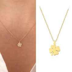 "Introducing the 14k Gold Clover Leaf Necklace, a beautiful and elegant piece of jewelry that celebrates the timeless symbol of good luck. Made of high-quality 14k gold, this necklace is both durable and luxurious, making it a perfect addition to any jewelry collection. The intricate clover leaf design is a symbol of good luck and fortune, making this necklace not only a fashionable accessory, but also a meaningful representation of personal values and beliefs. Whether you're looking for a speci Nickel-free Gold Jewelry For Birthday Gift, Nickel-free Yellow Gold Jewelry For Birthday, Minimalist Clavicle Chain Jewelry As Birthday Gift, Minimalist Clavicle Chain Jewelry For Birthday Gift, Dainty Jewelry For Birthday, Dainty Jewelry For Birthday Gift, Gold Clavicle Chain Jewelry For Birthday, Minimalist Jewelry For Birthday Gifts, Minimalist Jewelry For Birthday And Valentine's Day