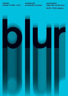 a poster with the words blur in black and blue colors on a light blue background