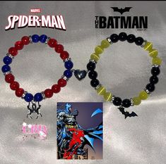 Spiderman X Batman, Y2k Crafts, Bracelets Business, Spiderman Bracelet, Superhero Bracelets, Bestie Bracelets, Spiderman Crochet, Tiny Bead Bracelet, Matching Couple Bracelets