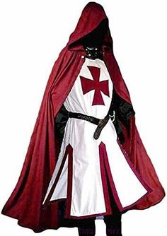 Men's Medieval Crusader Knights Templar Tunic Costumes Renaissance Halloween War #Renaissance #cloak Black Plague Mask, Knight Crusader, Templar Knight, Medieval Festival, Crusader Knight, Christmas Suit, Hooded Cloak, Medieval Knight, Crusades