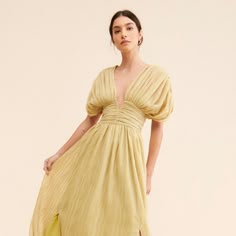 Yellow Maxi Dress Wedding, Spring Evening Ruched Maxi Dress, Spring Cocktail Maxi Dress With Ruched Details, Spring Cocktail Maxi Dress, Dressy Style, Spring Cocktail Maxi Dress In Dressy Style, Dressy Maxi Dress For Summer Brunch, Spring Midi Dress For Cocktail Events, Spring Midi Dress For Cocktail Occasions, Yellow Midi Dress For Spring Date Night