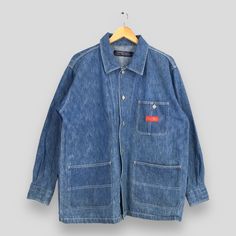 Vintage 1980s Denim Labor Jacket Large American Style Workers 70s Denim Blue Jeans Jacket Frenchwork Workwear Chore Button Jacket Size L by slayvin on Etsy 70s Denim, Great Coat, Denim Blue Jeans, Blue Jean Jacket, Jeans Jacket, Button Jacket, Jacket Buttons, Used Clothing, Dhl Express