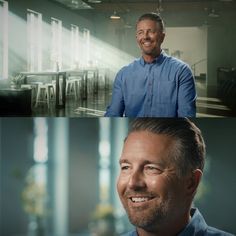 two different shots of a man smiling