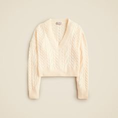 J.Crew: Cashmere Cropped Cable-knit V-neck Sweater For Women Winter Cable Knit V-neck Cropped Sweater, Cozy Cropped V-neck Cable Knit Sweater, Cropped Cable Knit Sweater For Winter, Sweater For Women, J Crew Men, Color Crush, Linen Shop, Jcrew Women, Suit Shop