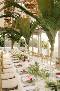 a long table is set with place settings