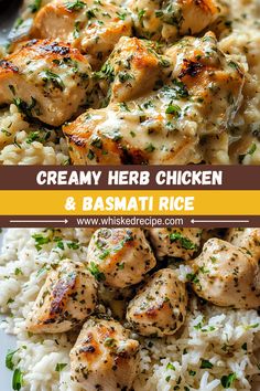 One pan, endless flavor! This Creamy Herb Chicken & Basmati Rice is an easy and satisfying dinner idea. With tender chicken, creamy sauce, and perfectly cooked rice, it’s a family favorite. Creamy Herb Chicken And Basmati Rice, Chicken And Basmati Rice Recipes, Basmati Rice Recipes Easy, Chicken Basmati Rice, Creamy Herb Chicken, Tahini Chicken, Herb Rice, Basmati Rice Recipes, Garlic Herb Chicken