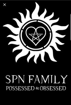 the logo for spn family possession and obsesed by an image of a heart