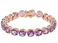 Purple amethyst 18k rose gold over silver ring 6.09ctw - AMD287 | JTV.com Silver Tennis Bracelet, Lavender Amethyst, Amethyst Jewelry, Signature Jewelry, Amethyst Bracelet, Halloween Sale, Purple Stones, Bracelet Collection, February Birth Stone