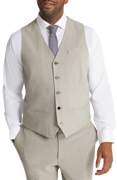 Take your formal look up a notch with this lightweight, stretch-woven waistcoat crafted in a fine mélange weave. 35% polyester, 34% recycled polyester, 29% viscose, 2% elastane     Dry clean     Imported Notch Lapel Business Casual Vest With Pockets, Notch Lapel Vest With Pockets For Business Casual, Business Casual Notch Lapel Vest With Pockets, Tailored Blazer With Vest For Office, Sleeveless Beige Outerwear For Business, Sleeveless Beige Business Vest, Beige Sleeveless Business Vest, Beige Sleeveless Vest For Business, Spring Semi-formal Single Breasted Vest