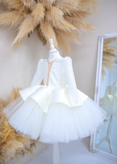 Ivory, Flower Girl Gown, Birthday Girl Dress, Baby Dress, Sparkling Dress, Graduation, Wedding Kids Gown, Long Sleeve, Knee Dress, Special Occasion, Toddler Outfit Fuchsia Girl Dress, Birthday Dress, Baby Girl Dress, Tutu, Peplum Dress, Graduation Gown, Wedding Baby Gown, Long Sleeve, Glitter Dress, Toddler Knee Dress, Special Occasion, Kids Outfit Luxury baby girl dress have very original fashionable design will be perfect for any celebration....birthday, wedding, parties, Christmas, photography, Valentine's Day, dance, evening, flower girl  dress, ball gown, festivals wear, dance, dress-up, fairy & princess costumes or other special occasional events.    All our dresses are made with great love and care. We stand behind our work. Highest quality and 100% satisfaction guaranteed service. Elegant Cream Tutu Dress With Ruffles, Princess Style White First Communion Dress With Ruffles, White Ball Gown Tutu Dress For First Communion, Cream Fitted Princess Dress For Wedding, Cream Dress With Ruffles For First Communion, Cream Ball Gown Wedding Dress, White Ruffled Princess Dress For First Communion, White Princess Dress With Ruffles For First Communion, Long Sleeve Princess Dress With Ruffles For Wedding