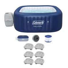 an inflatable hot tub with various accessories