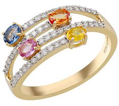 Make a bright and bold style statement with this joyful multi-color gemstone ring. Oval Multicolor Multi-stone Rings, Multicolor Oval Ring With Gemstone Accents, Multicolor Round Sapphire Ring Fine Jewelry, Multicolor Sapphire Ring Fine Jewelry, Multicolor Gemstone Accented Ring, Multicolor Oval Diamond Ring For Anniversary, Multicolor Gemstone Diamond Ring For Anniversary, Multicolor Diamond Ring With Accent Stones, Fine Jewelry Multicolor Rings With Accent Stones