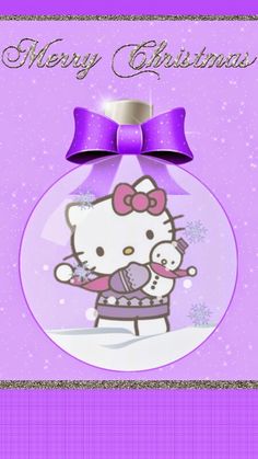 a hello kitty christmas ornament with a purple bow