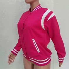 Oversized Hot Pink Jacket Hot Pink Jacket, Red Jacket Women, Athleisure Jacket, Varsity Sweatshirt, Nike Sportswear Women, Adidas Zip Up, Varsity Jackets, Baseball Varsity Jacket, Spring Jackets