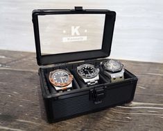 "Celebrate special occasions with our high-quality aluminum watch box. The perfect gift for birthdays, graduations, anniversaries, and more, it's designed with a military-like style, embodying rugged sophistication. ⭐ Made with a glass lid, this watch box lets you add a personal touch by engraving custom content. The grooved exterior, featuring horizontal lines, offers a sleek and minimalist look while ensuring structural integrity. ⭐ Available in both 3 and 5 slot options, our watch box caters to different needs. The army-inspired designs showcase your loved one's unique personality and interests. Make their day memorable with a gift that combines style and functionality. ⭐  Material: Aluminum exterior with a glass lid ⭐  Size: 3 slots - 6.7\"x4.3\"x3.3\"; 5 slots - 11.4\"x4.3\"x3.3\" --- Durable Silver Watch Accessories For Gift, Durable Black Watch As Gift, Modern Customizable Watch Accessories For Gift, Modern Customizable Watch Accessories As Gift, Personalized Watch Box, Men Christmas Gift, Personalized Watch, Mens Watch Box, Anniversary Gift For Husband