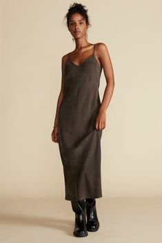 Eloise Cupro Slip Dress - Olive Green Olive Slip Dress, Moss Green Silk Slip Dress, Fitted Green V-neck Slip Dress, Green Floor-length Slip Dress With Bias Cut, Green Silk V-neck Slip Dress, Cardigan Sweater Coat, Jumpsuit Skirt, Sweater Coats, Silk Dress