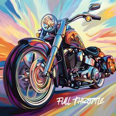 a painting of a motorcycle with the words full throttle on it's front tire