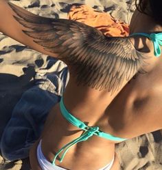 Wing Tattoo On Shoulder, Angel Wing Tattoo, Wing Tattoos On Back, Girl Shoulder Tattoos, Black Girls With Tattoos, Wing Tattoo, Tattoos For Black Skin, Dope Tattoos For Women