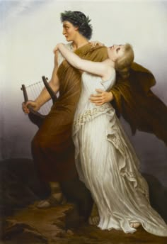 a painting of two people hugging each other