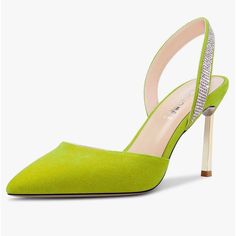 Castamere Women High Stiletto Heel Diamond Crystal Pointed Toe Pumps Slingback Slip-On Suede 8.5 Cm Shoes Never Worn Green Slingback Pumps With 4-inch Heel For Evening, Green Open Toe Slingback Pumps With 4-inch Heel, Yellow Pointed Toe Slingback Pumps For Evening, Green High Heel Slingback Pumps With Strap, Green High Heel Slingback Pumps For Party, Green Slingback Pumps With Pointed Toe For Evening, Green Pointed Toe Slingback Pumps For Evening, Yellow Pointed Toe Evening Sandals, Green Slingback Pumps With Heel Strap For Party