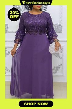 knowfashionstyle Purple Sequin Lace Waist Sheer Triple Layer Flared Sleeves Wedding Guest Evening Party Chiffon Maxi Dress Maxi Dress Online, Chiffon Maxi, Chiffon Maxi Dress, Evening Party, Wholesale Fashion, Flared Sleeves, Wedding Guest, Sequin, Chiffon