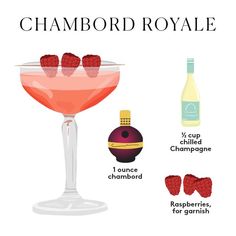 a cocktail with raspberries in it and the ingredients to make it taste like champagne