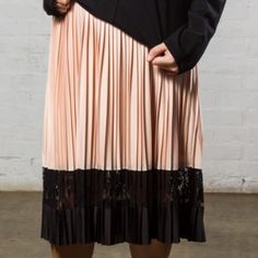 Pleated With Lace Tea Length Skirt. Pink Pleated Skirt For Work, Pink Midi Pleated Skirt For Work, Elegant Pink Mini Pleated Skirt, Pink Midi-length Pleated Skirt For Spring, Pink Pleated Midi Skirt For Spring, Pink Midi Pleated Skirt For Spring, Pink Midi Pleated Skirt, Flowy Pink Pleated Skirt, Pink Flowy Pleated Skirt