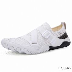 Lasaky - Women's Reduced Shocking Gentle Step-Insoles Shoes White Breathable Slip-ons With Round Toe, White Non-slip Flat Heel Sneakers, Comfortable White Slip-on Sneakers For Outdoor, Synthetic Flat Slip-on Sneakers For Light Sports, Non-slip Round Toe Running Shoes For Summer, White Sports Slip-ons With Rubber Sole, Non-slip Running Shoes With Round Toe For Summer, White Synthetic Slip-ons For Sports, White Non-slip Flat Sneakers