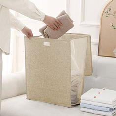 Features: Product Name: Laundry basket Material: Cotton and linen Product color: Beige Product size: 48x36x12cm/18.89x14.17x4.72in Packing size: 48x36x1cm/18.89x14.17x0.39in Net weight: 320g/0.7lb Gross weight: 320g/0.7lb Product Description: Fashionable fabric design, beautiful and practical: Made of high grade cotton and linen materials, the natural texture shows a foolproof yet stylish home esthetic. The soft color matching can easily mix into various decoration styles, adding a touching of w Large Woven Basket, Toy Storage Bins, Dirty Clothes Basket, Basket With Handle, Decoration Styles, Multifunctional Storage, Clothes Basket, Storage Buckets, Linen Cloth