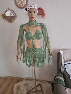 Medusa Goddess, Edc Festival, Burning Man Clothing, Egyptian Dress, Burlesque Outfit, Shoulder Necklace, Eva Dress, Macrame Dress, Rave Girl