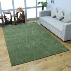 a living room filled with furniture and a green rug