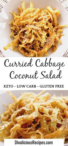 this is an image of currie cabbage coconut salad with keto - low carb gluten free