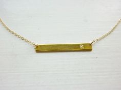 gold initial bar necklacegold bar initial by MomentusNY on Etsy Minimalist Gold Nameplate Bar Necklace, Personalized Gold Bar Necklace Minimalist Style, Gold Bar Necklace With Nameplate For Everyday, Simple Gold Bar Necklace For Gift, Gold Bar Necklace Personalized, Personalized Bar Necklace, Bar Necklace Gold, Stony Brook, Engraved Bar Necklace