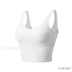 Lasaky - High-Strength Sports Bra for Posture Support During Running and Yoga Workouts Cheap Breathable White Sports Bra, Cheap White Sports Bra For Workout, White Sports Bra For Low-impact Activities, White High Stretch Sports Bra For Light Sports, Seamless White Activewear For Training, White Moisture-wicking Sports Bra For Yoga, White Seamless Tank Top For Light Exercise, White Gym Tops With Light Support, White High Stretch Breathable Tank Top