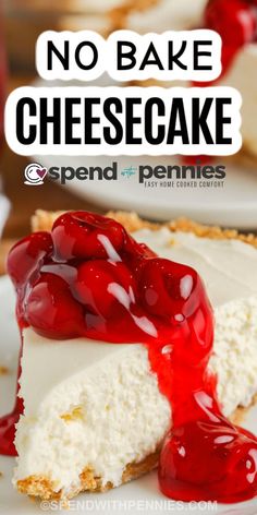 no bake cheesecake with cherry sauce on top