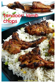 two plates with food on them and the words tandoor lamb chops