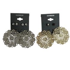 Nwt Express Gold & Silver Tone Medallion Stud Earrings Set. In New Condition. Contains 1 Pair Of Silver Tone Medallion Earrings, 1 Pair Of Gold Tone Medallion Earrings, 2 Pairs Of Silver/Clear Faceted Studs And 1 Pair Of Gunmetal Gray Faceted Stud Earrings. No Precious Metals Or Studs. Medallion Earrings, Pearl Statement Earrings, Statement Hoop Earrings, Mixed Metal Earrings, Dangler Earrings, Bronze Earrings, Dangle Hoop Earrings, Fan Earrings, Star Earrings Stud