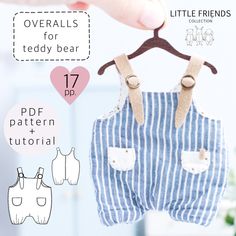 Overalls Sewing Pattern for Teddy Bear, Doll Clothes Pattern, Toy Dress Pattern, Teddy Bear Clothes Pattern, Pattern for Teddy Bear Clothes - Etsy Making Overalls, Overalls Sewing Pattern, Pattern Teddy Bear, Bear Clothes, Teddy Bear Clothes, Doll Clothes Pattern, Cute Sewing Projects, Teddy Bear Doll, Simple Sewing