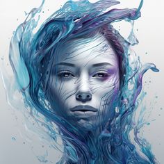 a woman's face is covered in blue water