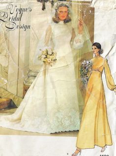 a bride's dress and veil is shown in this sewing pattern